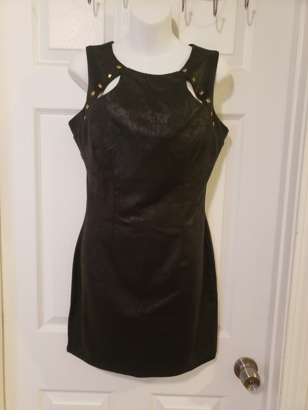 paper doll Black Mini Dress with Gold Stud Details Size 7